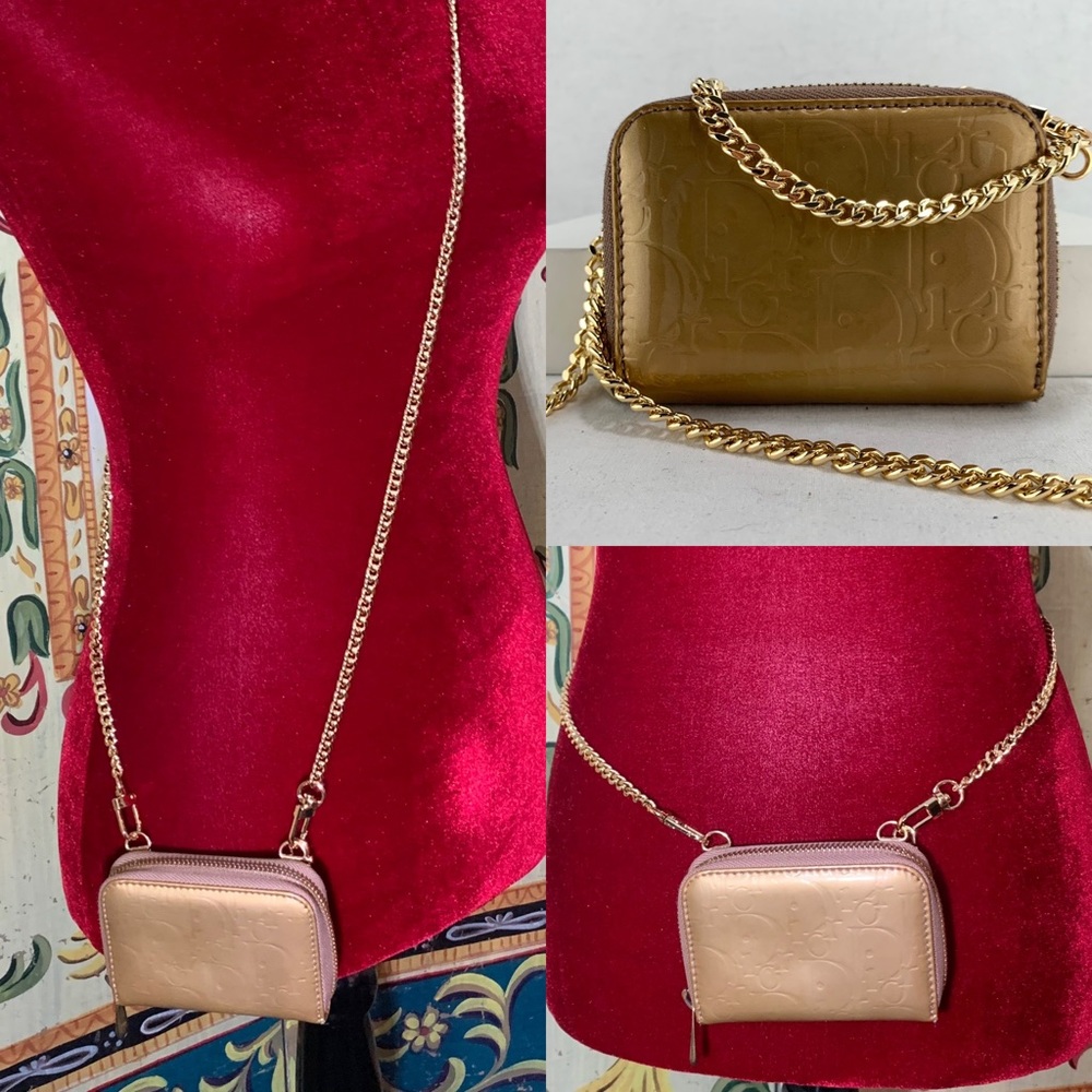 DIOR Trotter Patent Leather Zip Wallet on Chain
